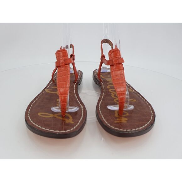 Sam Edelman Women Gigi Slingback Thong Sandals Size 7 Orange Croc Leather Flats - Picture 2 of 10